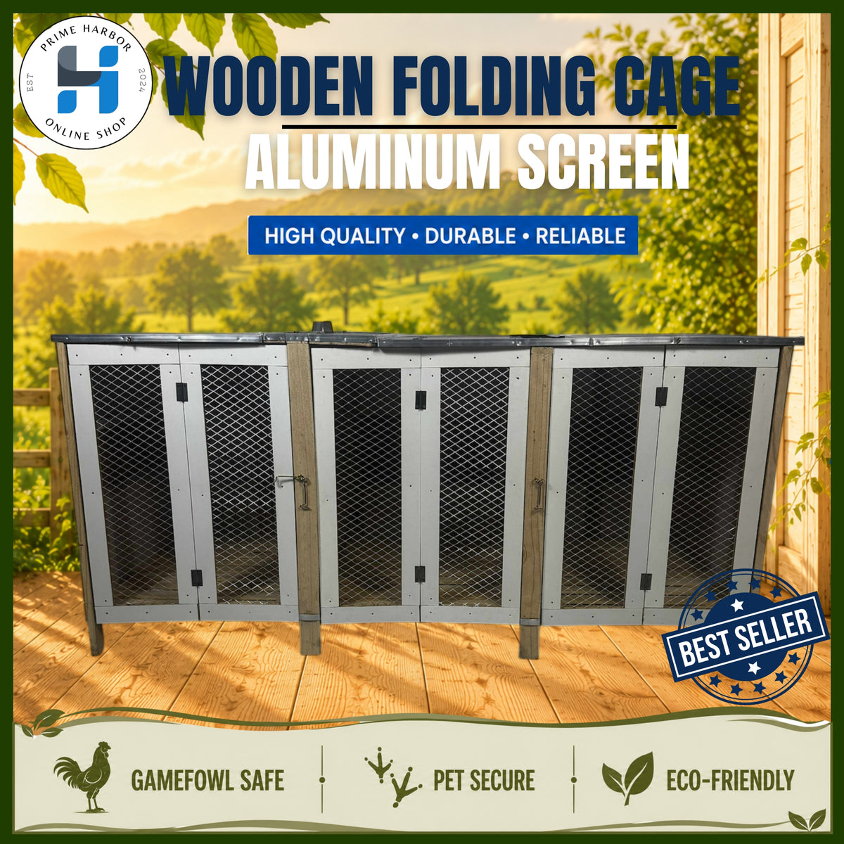 Wooden Folding Cage Triple Aluminum Screen / Heavy Duty / Derby box / Kulungan ng Manok