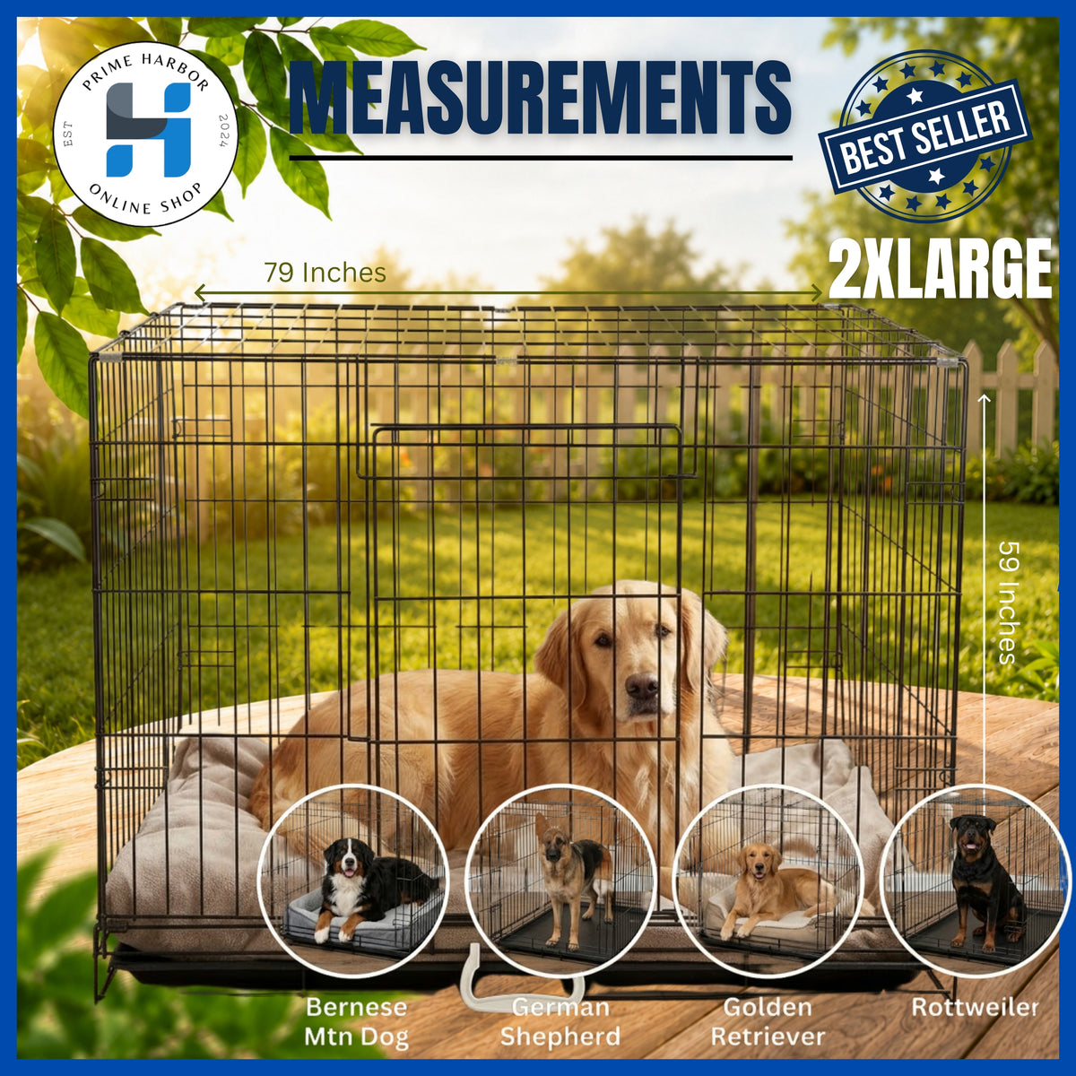 Dog Cage Galvanized with poop tray XL - 2XL (Heavy Duty) Collapsible cage /