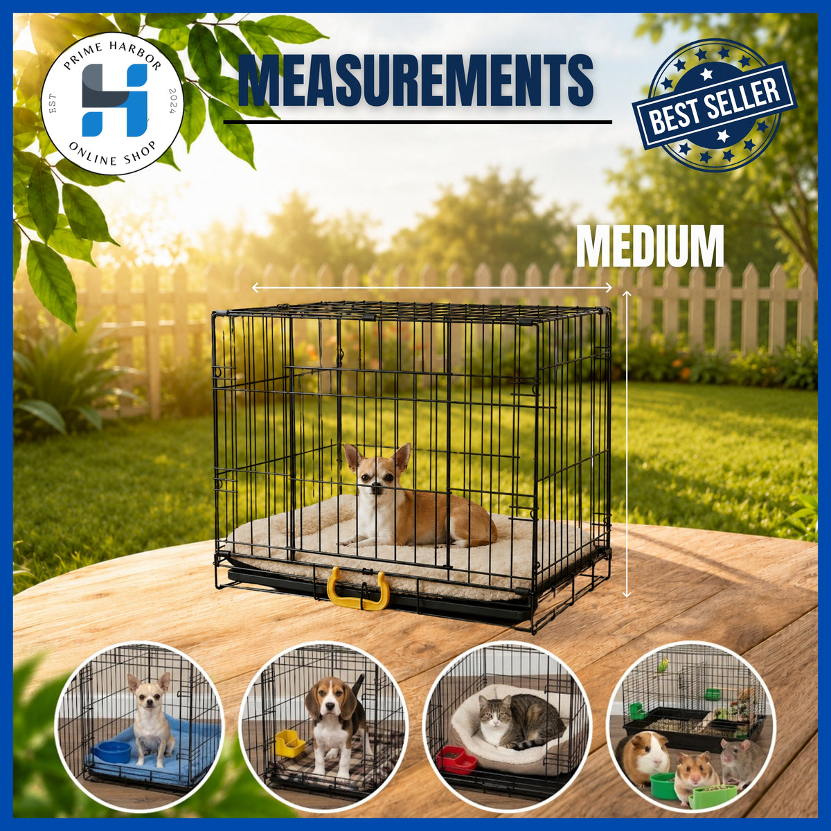 Dog Cage with double poop tray ( Heavy Duty) collapsible cage for dog/ Medium / Large /cat foldable cage coated