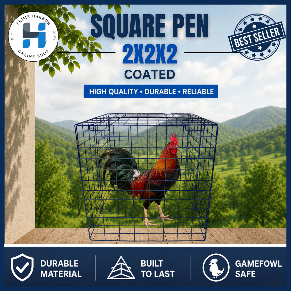 Heavy-Duty Square Pen 2x2x2 Coated / Red & Blue / Chicken Cage / Gamefowl / Kulungan ng manok
