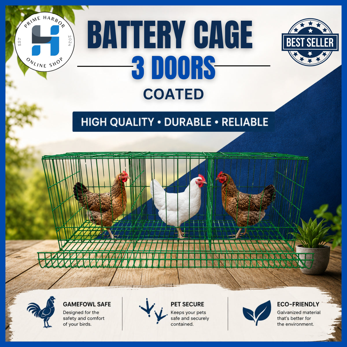 Battery Cage 3 Doors / Coated / Green & Blue / RTL / Kulungan ng manok
