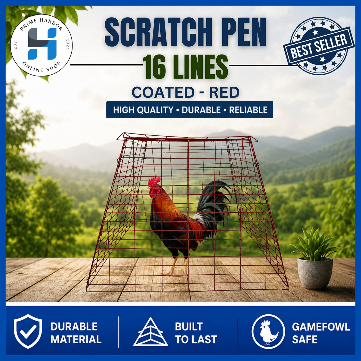 Scratch Pen 16 lines / Coated Red / Gamefowl / Kulungan ng Manok