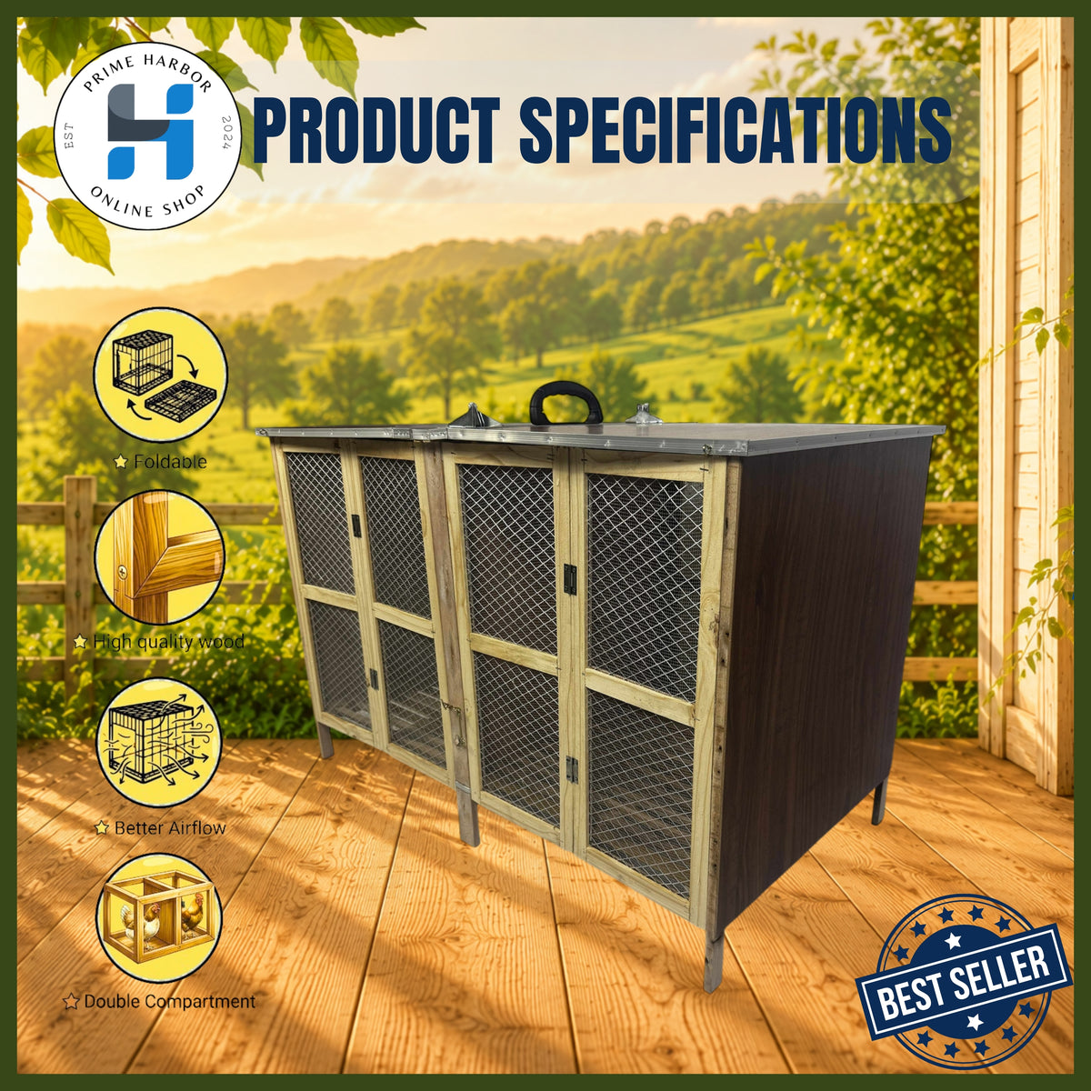 Wooden Folding Cage Aluminum Screen / Brown color Random design /Heavy Duty/ Derby/Kulungan ng Manok