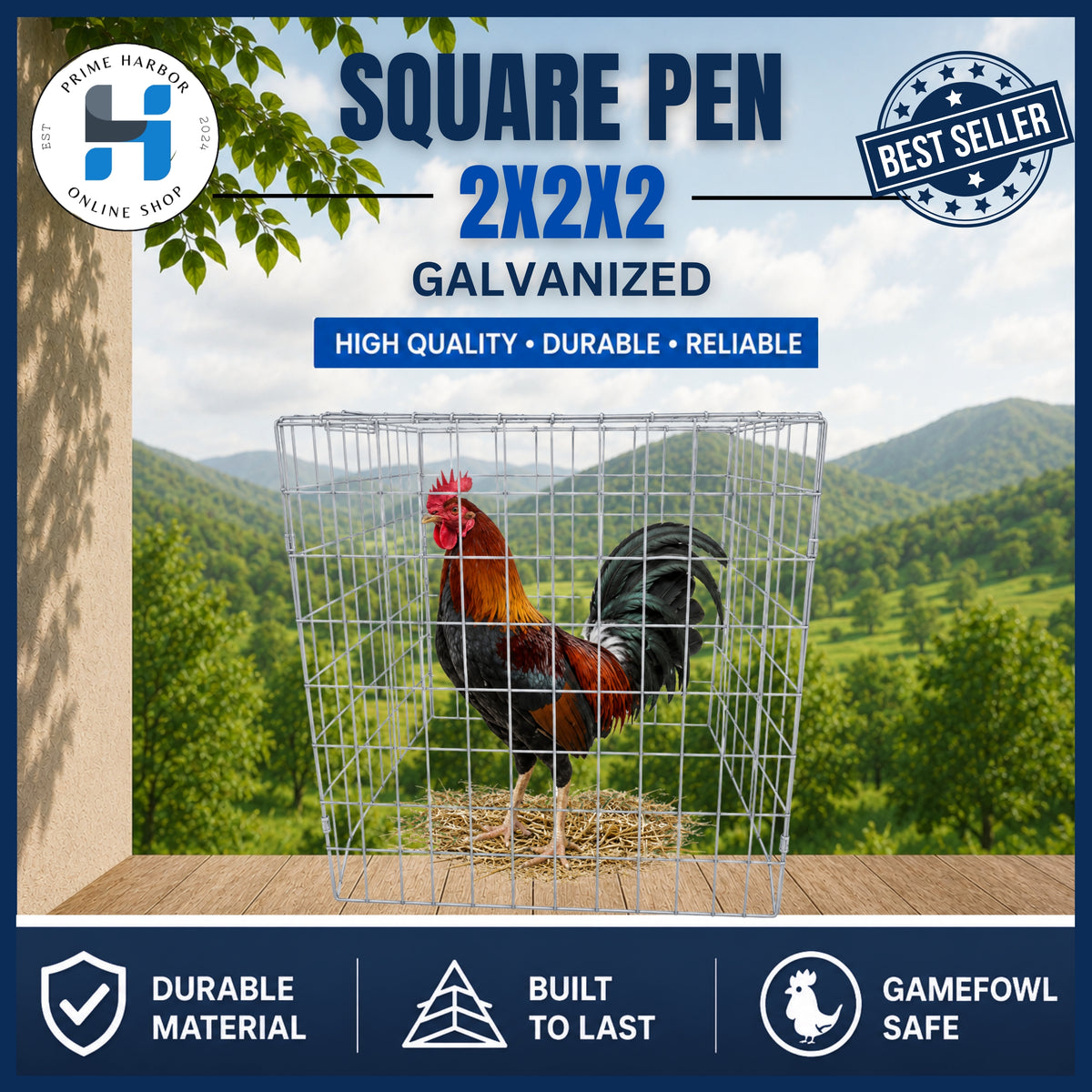 Heavy-Duty Square Pen 2x2x2 / Galvanized / Chicken Cage / Gamefowl / Kulungan ng manok
