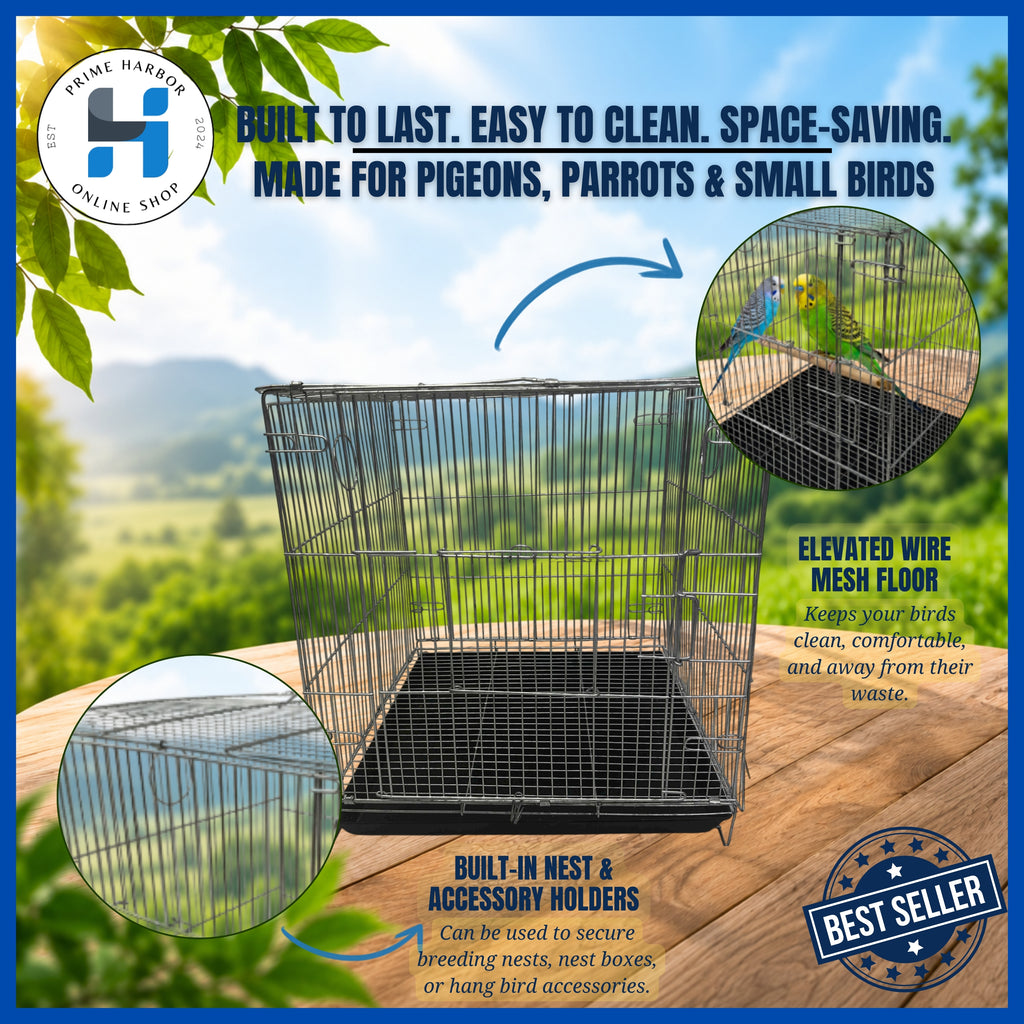 BIRD CAGE SINGLE COLLAPSIBLE GALVANIZED (Frame Gauge 12 and Rib 16) WITH DIVIDER & POOP TRAY