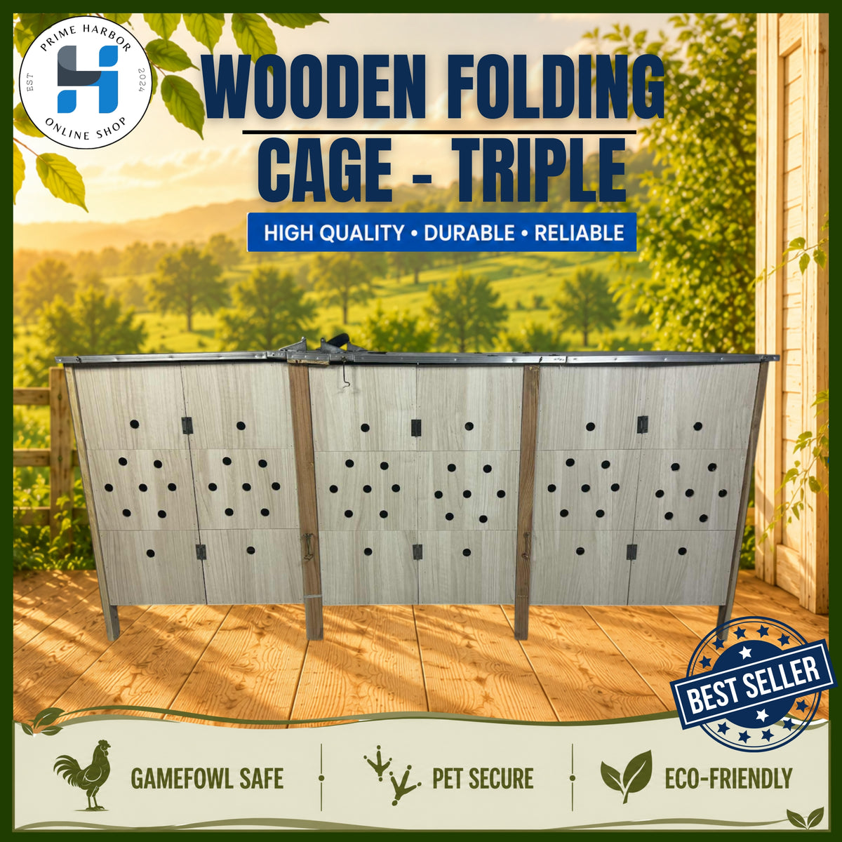 Premium Wooden Folding Cage Triple / Heavy Duty / Derby box / Kulungan ng Manok