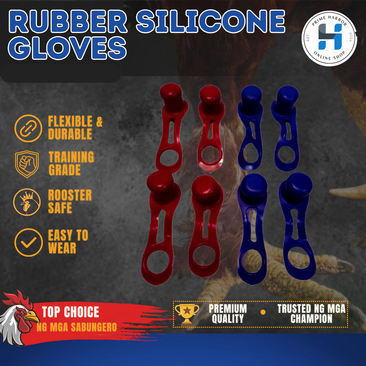 Rubber Gloves Silicone / Blue & Red / Fighting gloves /Chicken gloves/Cock Sparing /Sabong/Game fowl