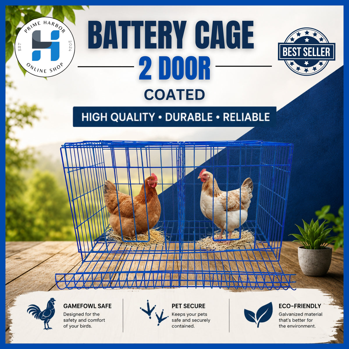 Battery Cage 2 Doors Coated / RTL / Blue & Green / Kulungan ng manok