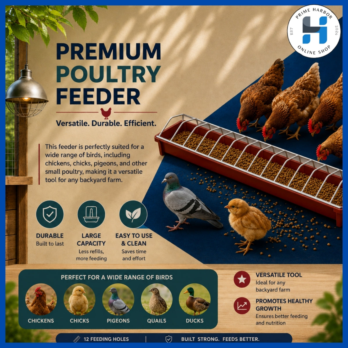 Chicken Linear Feeder 18 inches / 12 holes / Poultry Feeder / Kainan ng manok