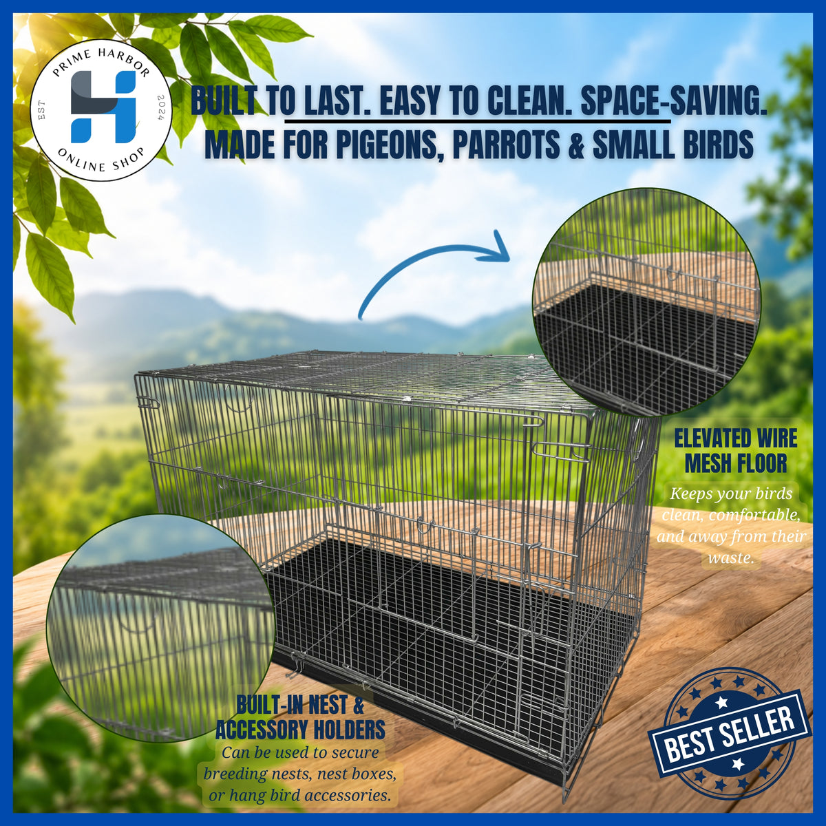Bird Cage double Galvanized / 17x30 / foldable /Frame Gauge 12 & Rib gauge 16/ w/ divider /poop tray