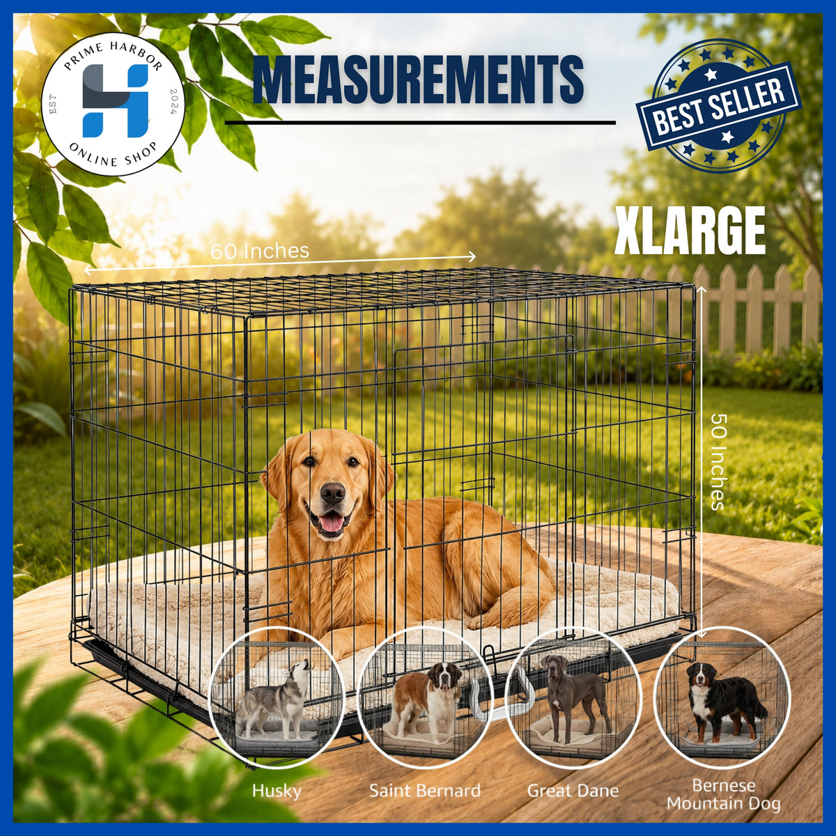 Dog Cage Galvanized with poop tray XL - 2XL (Heavy Duty) Collapsible cage /