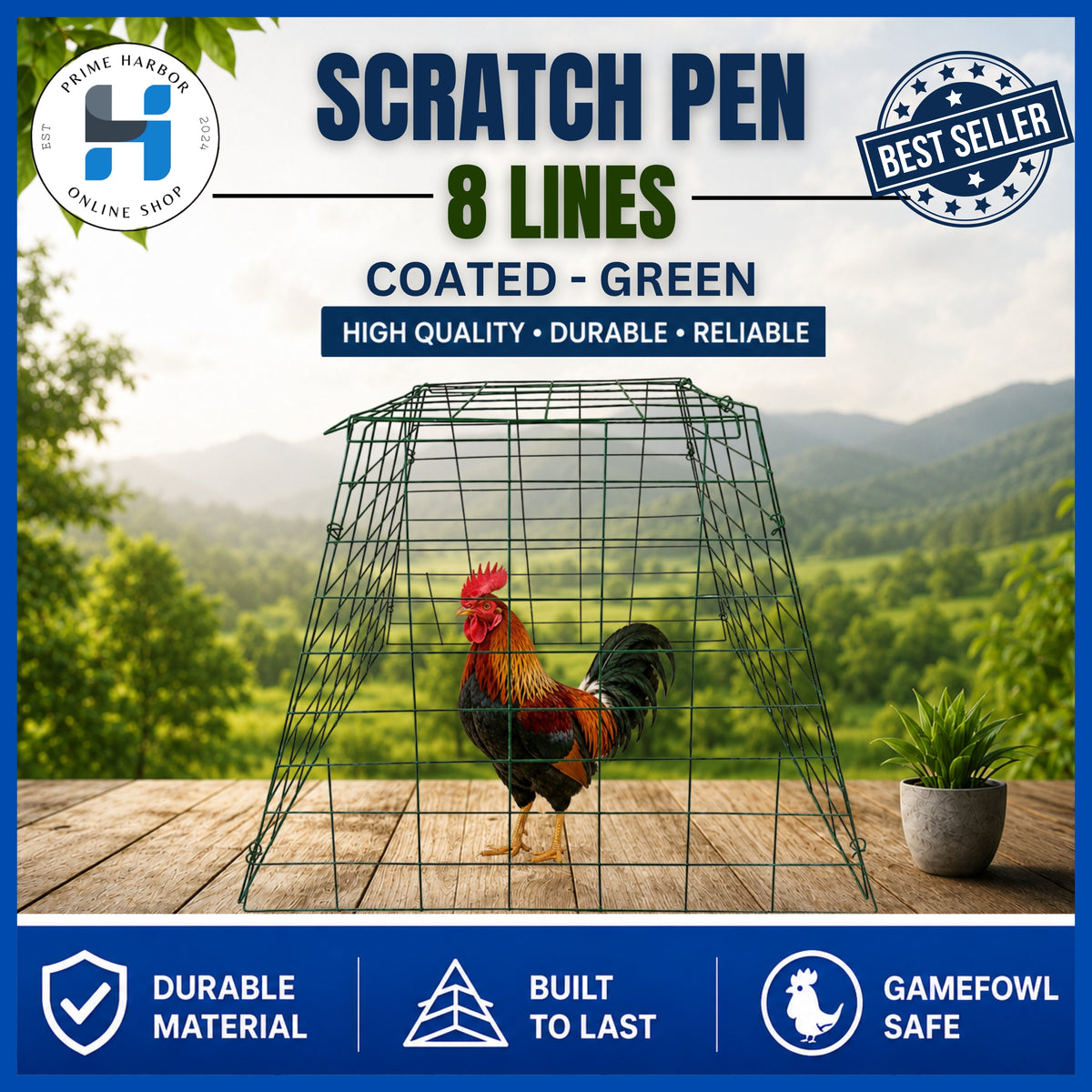 Scratch Pen 8 lines / Coated - Green / Chicken Pen / Kulungan ng manok