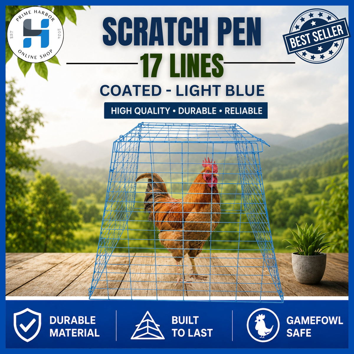 Scratch Pen 17 lines / Coated Light Blue / Gamefowl / Chicken Cage / Kulungan ng manok