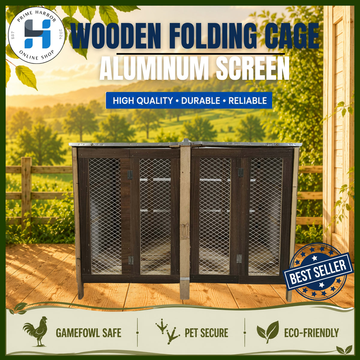 Wooden Folding Cage Aluminum Screen / Brown color Random design /Heavy Duty/ Derby/Kulungan ng Manok