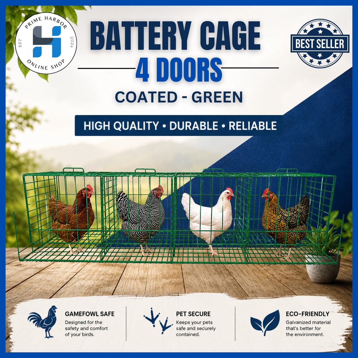 Battery Cage 4 Doors / Coated / Green / RTL / Kulungan ng manok