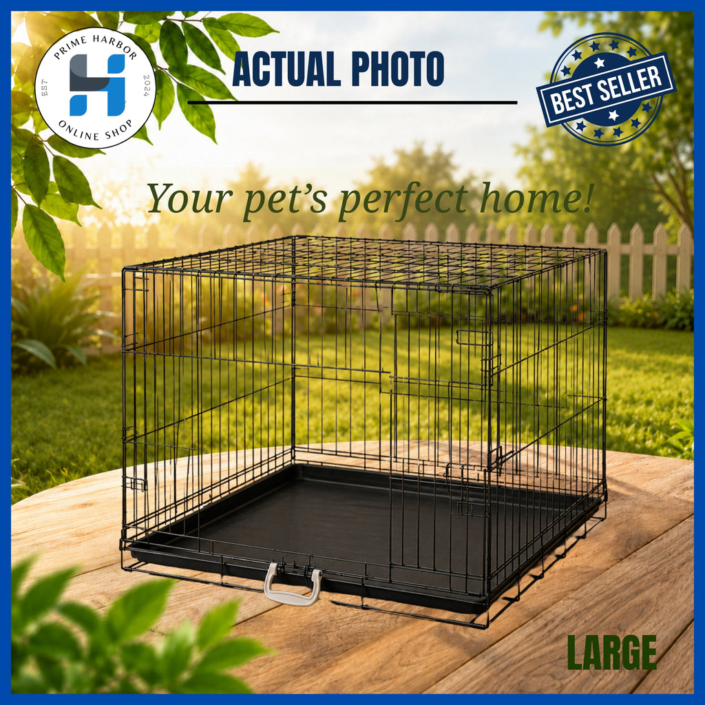 Dog Cage with double poop tray ( Heavy Duty) collapsible cage for dog/ Medium / Large /cat foldable cage coated