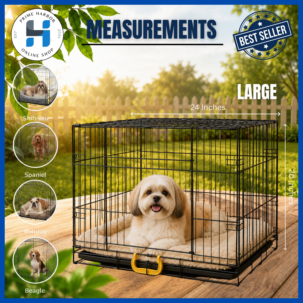 Dog Cage with double poop tray ( Heavy Duty) collapsible cage for dog/ Medium / Large /cat foldable cage coated