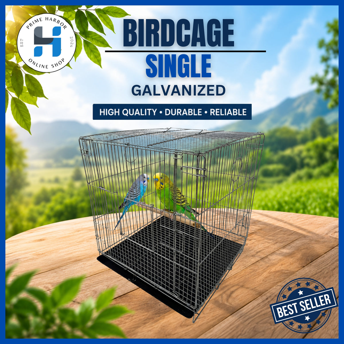 BIRD CAGE SINGLE COLLAPSIBLE GALVANIZED (Frame Gauge 12 and Rib 16) WITH DIVIDER & POOP TRAY